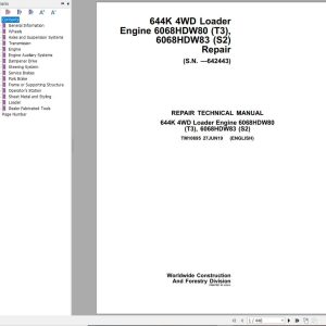 John Deere Loader 644K 4WD Repair Technical Manual TM10695 2019 (1)
