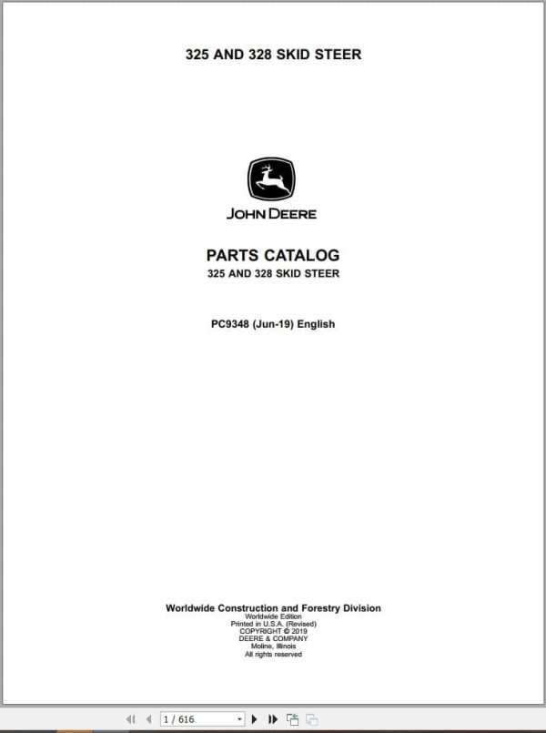 John Deere Skid Steer Loader 325 328 Parts Catalog Pc9348 (1)
