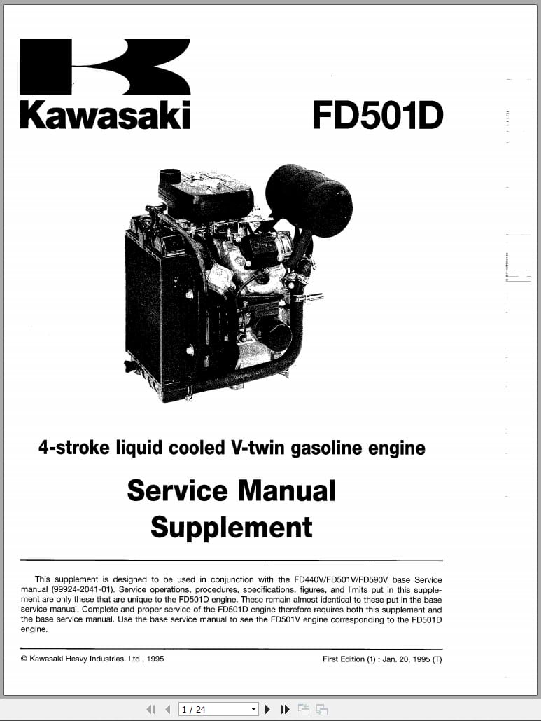 Kawasaki Engine FD501D Service Manual Supplement 99924 2043 51 (1)