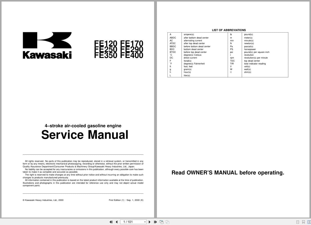 Kawasaki Engine FE120 To FE400 Service Manual 2000 (1)