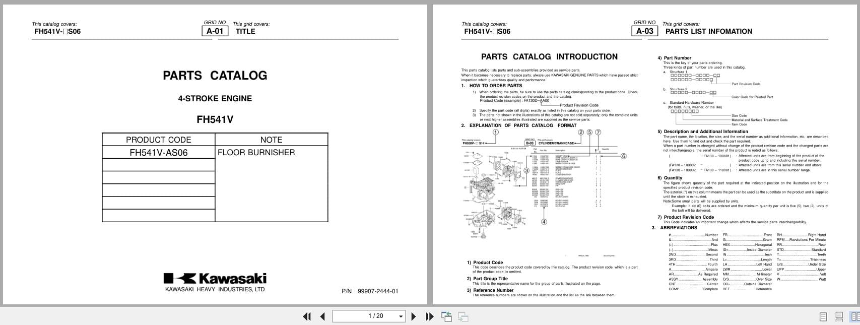 Kawasaki Engine FH541V AS06 Parts Catalog 99907 2444 01 2003 (1)