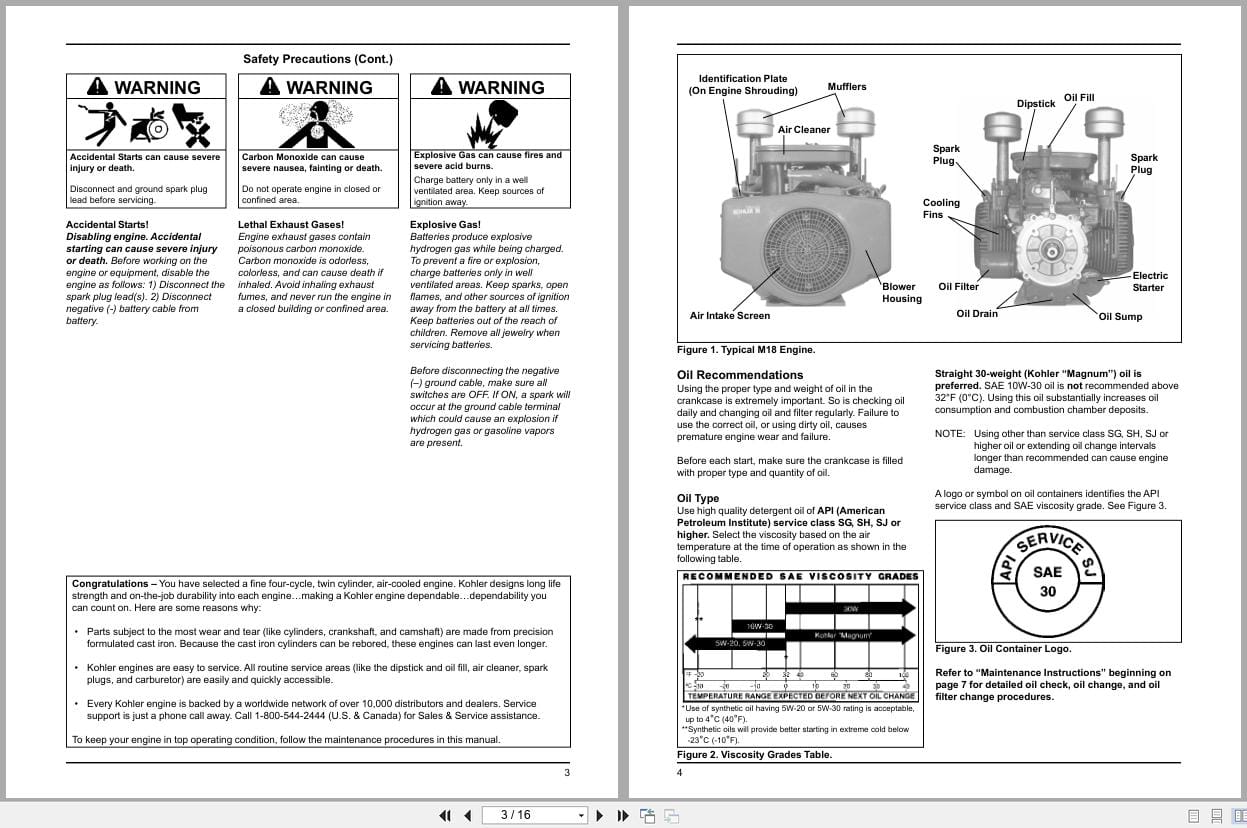 Kohler Engine Magnum 18 20 HP Horizontal Crankshaft Owners Manual 5259002 2004 (2)