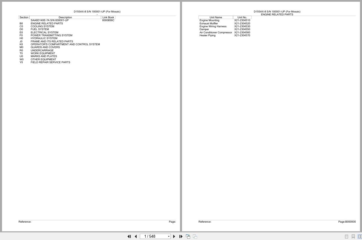 Komatsu Dozer D155AX 8 100001 UP For Mosaic Parts Manual (1)