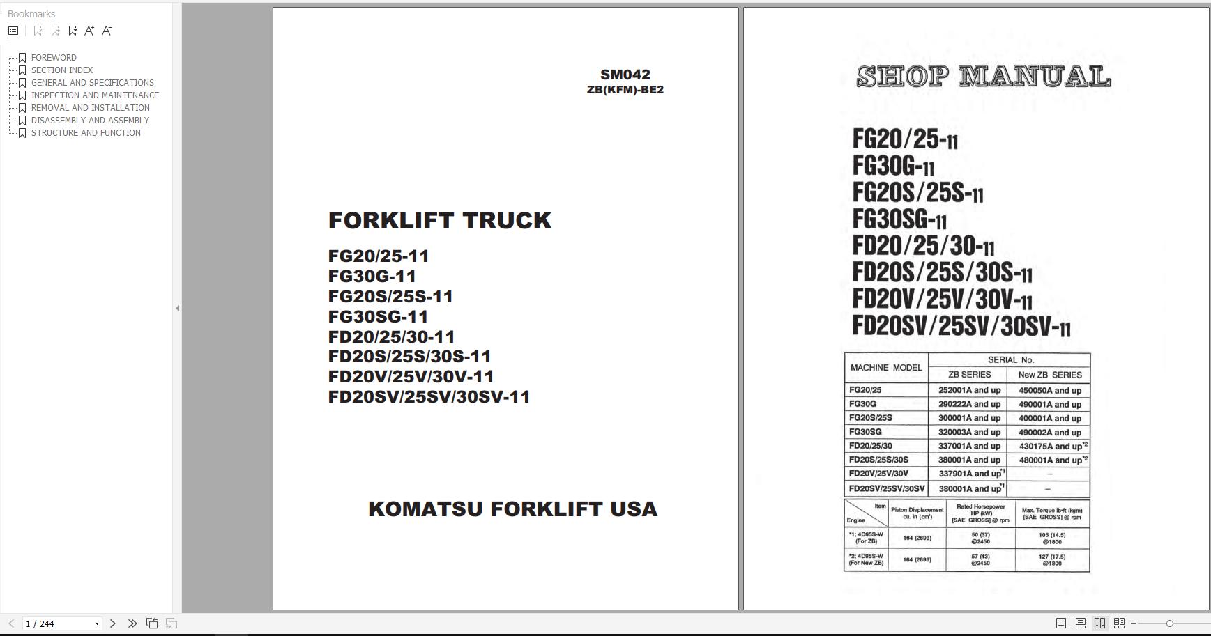 Komatsu Forklift FG20 11 to FD30SV 11 Shop Manual SM042 (1)