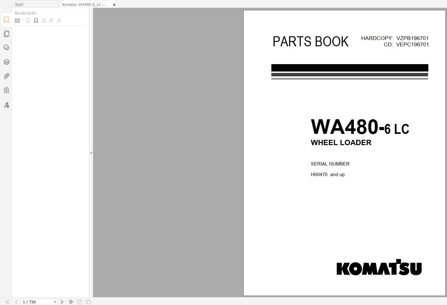 Komatsu Wheel Loaders WA480 6 LC Parts Book VZB196701 (1)