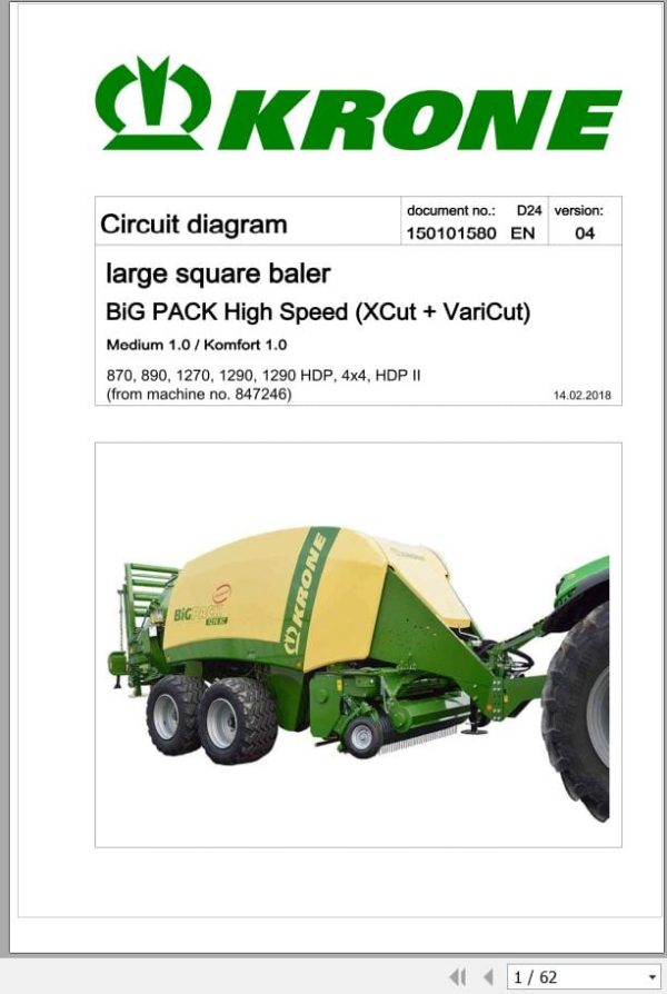 Krone Large Square Baler 870 to 1290 HDP Hydraulic Electric Diagram D24150101580EN 04 (1)