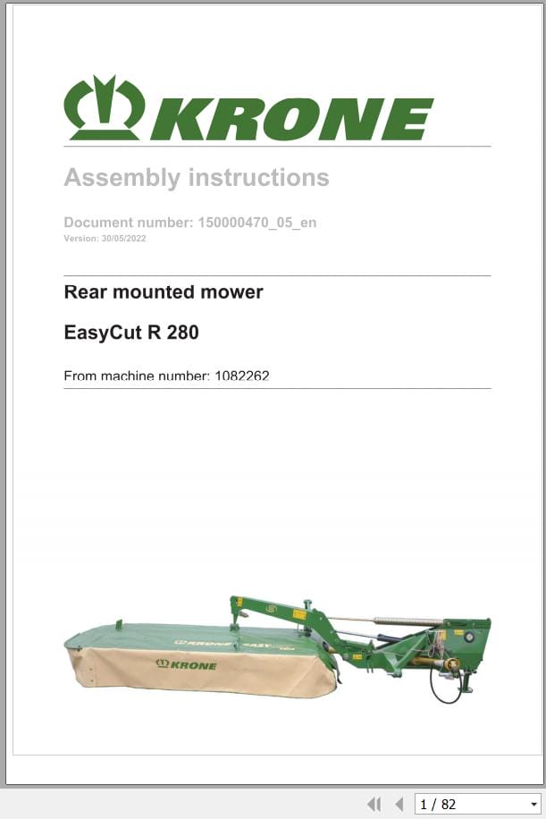 Krone Rear Mounted Mower EasyCut R 280 Assembly Instructions 150000470 05 EN (1)