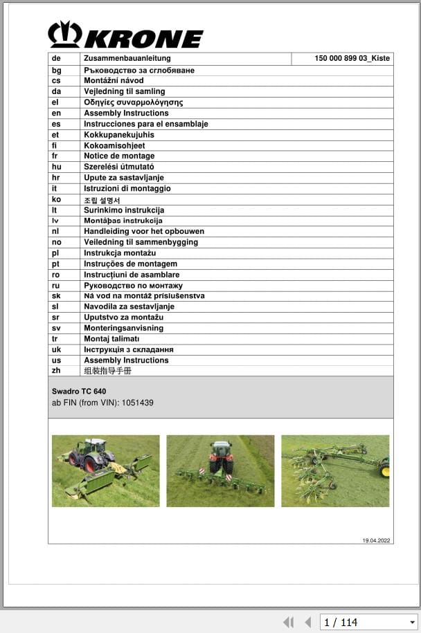 Krone Rotary Rakes Swadro TC 640 Assembly Instructions (1)