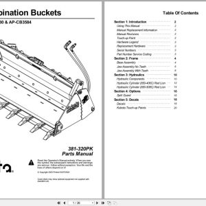 Kubota 4 in 1 Combination Buckets AP CB3574 to AP CB3584 Parts Manual 381 320PK (1)
