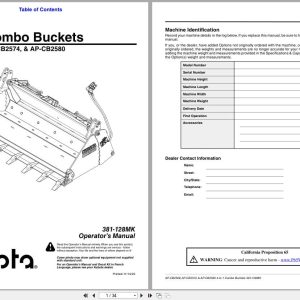 Kubota 4 in 1 Combo Buckets AP CB2568 AP CB2574 AP CB2580 Operating Manual 381 128MK (1)