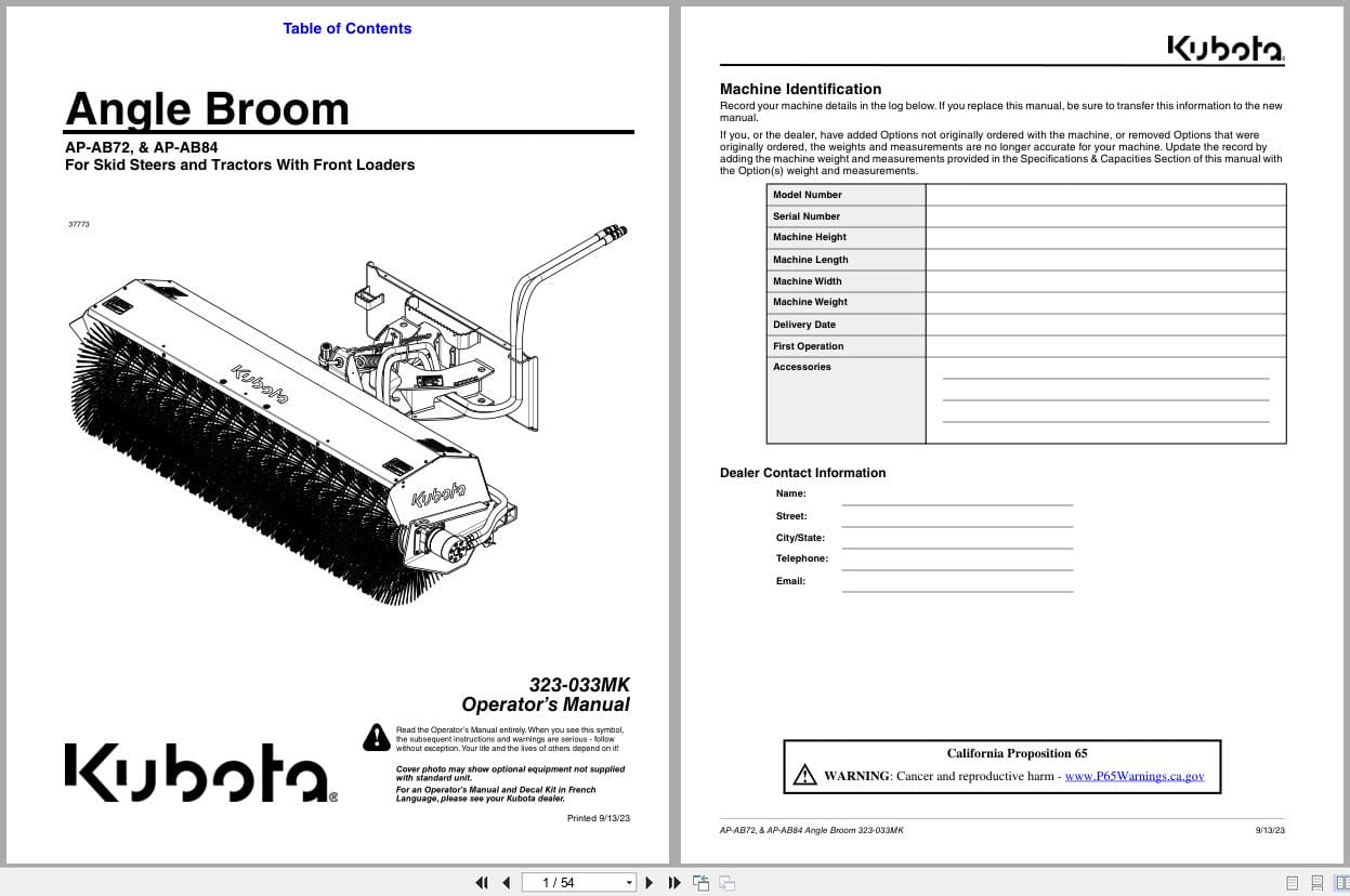 Kubota Angle Broom AP AB72 AP AB84 Operating Manual 323 033MK (1)