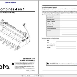 Kubota Combination Buckets AP CB2568 AP CB2574 AP CB2580 Operator Manual 381 128MK FRC FR (1)
