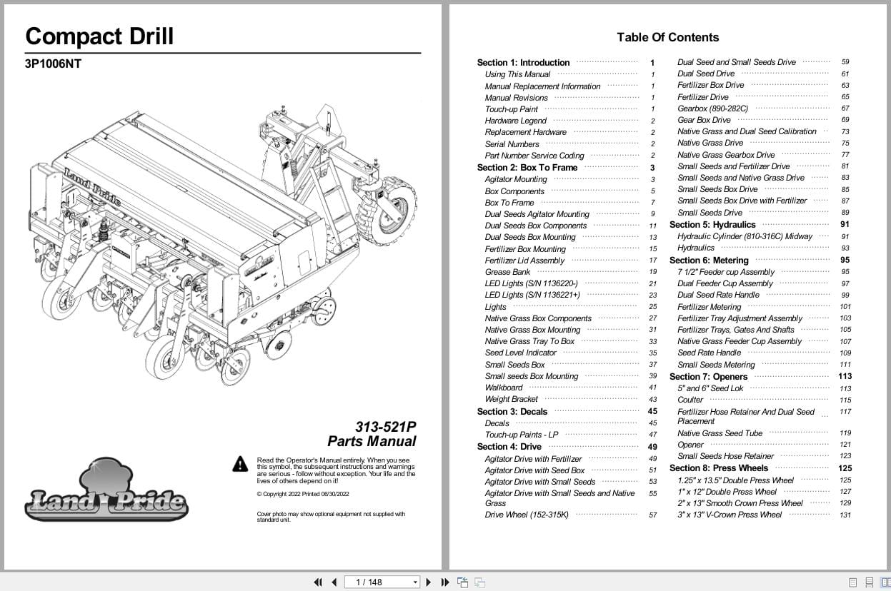 Kubota Compact Drills 3P1006NT Parts Manual 313 521P (1)