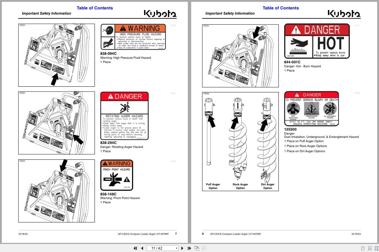Kubota Compact Loader Auger AP CSA10 Operation Manual 317 407MK (2)
