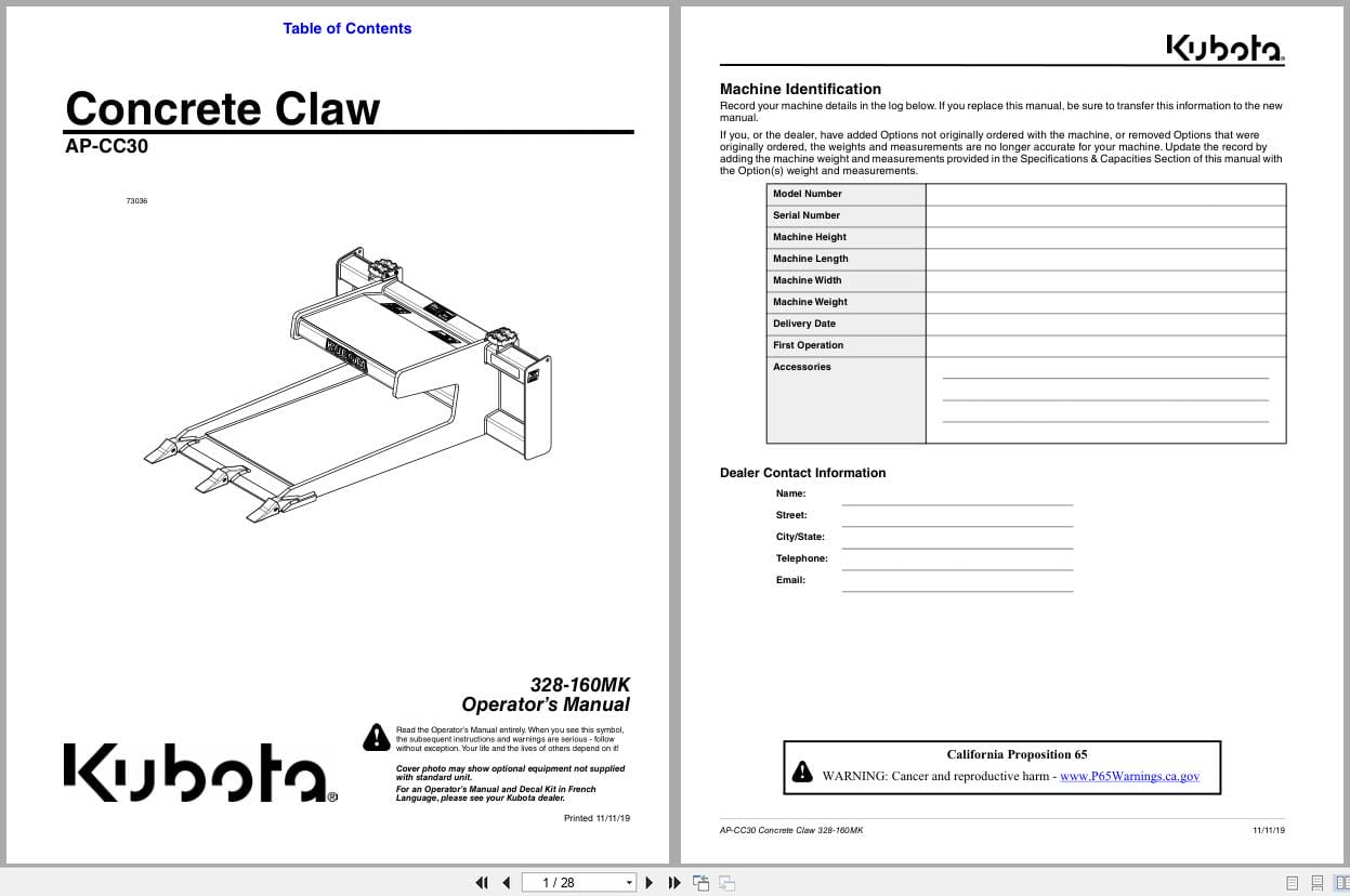 Kubota Concrete Claw AP CC30 Operation Manual 328 160MK (1)