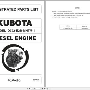 Kubota Diesel Engine D772 E2B MNTM 1 Illustrated Parts List 978P8 66170 2004 (1)