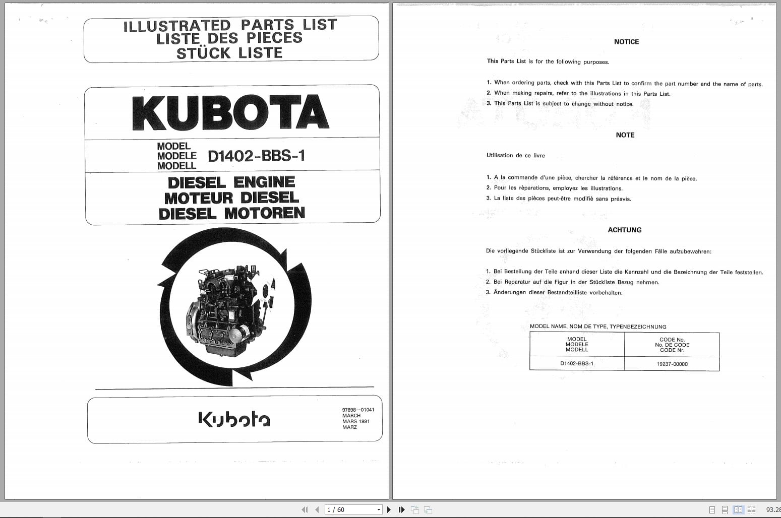 Kubota Engine D1402 Illustrated Parts List (1)