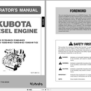 Kubota Engine D1503 M E3 To V2403 M T E3 Operators Manual 1G171 8911 3 (1)