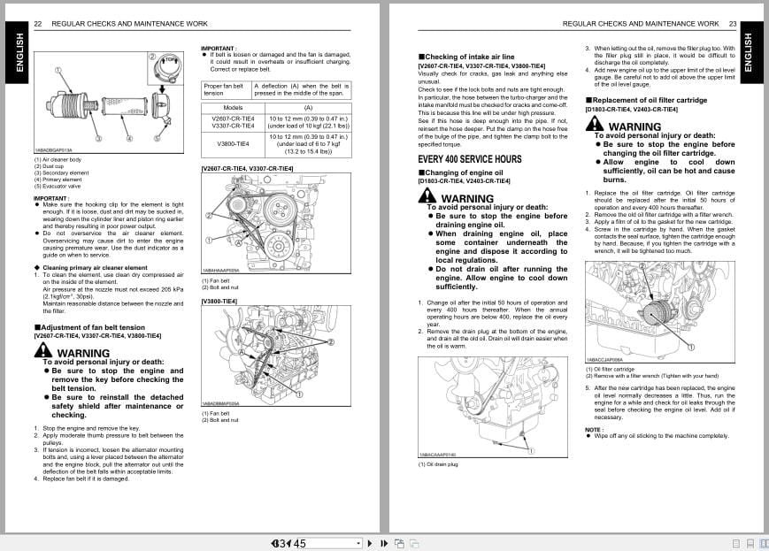 Kubota Engine D1803 CR TIE4 To V3800 CR TIE4 Operators Manual 1J778 8915 6 (2)