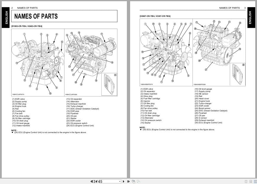 Kubota Engine D1803 CR TIE4 To V3800 CR TIE4 Operators Manual 1J778 8915 6 (3)