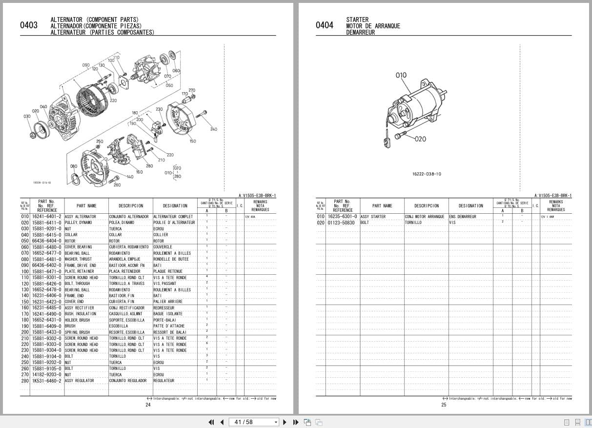Kubota Engine V1505 E3B BRK 1 Illustrated Parts List 97898 73550 2008 EN ES FR (2)