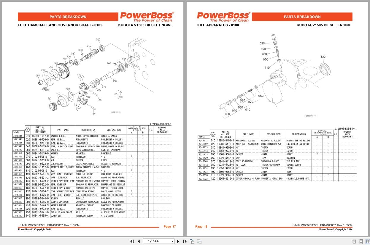 Kubota Engine V1505 Supplement Parts Catalog 4100067 2014 (2)