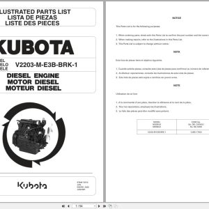 Kubota Engine V2203 M E3B BRK 1 Illustrated Parts List 97898 74510 2008 EN FR ES (1)
