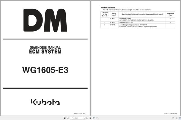 Kubota Engine WG1605 E3 ECM System Diagnosis Manual 9Y110 01763 2016 (1)
