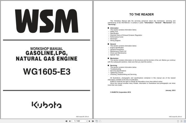 Kubota Engine WG1605 E3 Workshop Manual 9Y111 06612 2014 (1)