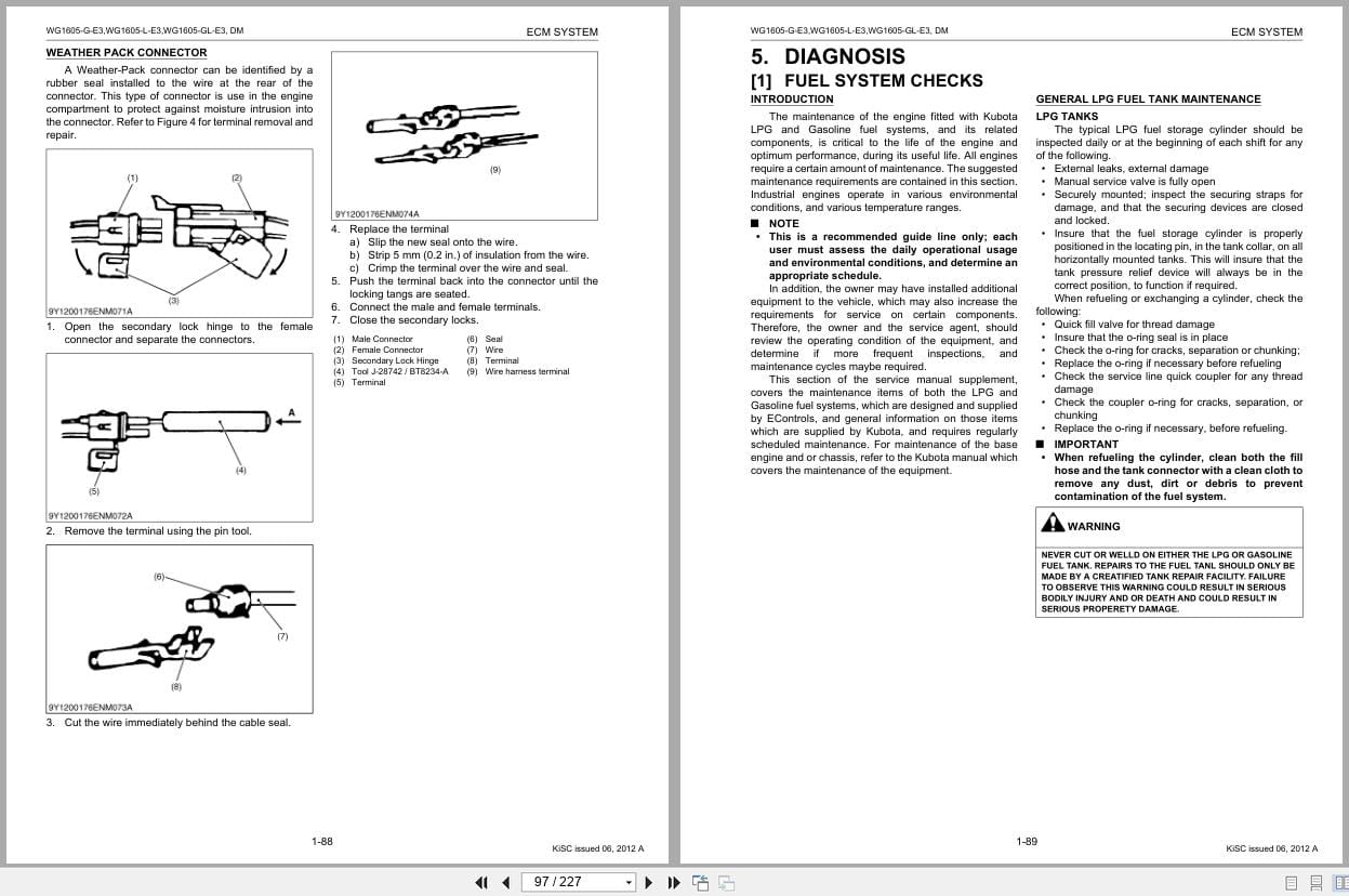 Kubota Engine WG1605 G E3 WG1605 L E3 WG1605 GL E3 Diagnosis Manual 9Y110 01760 2012 (2)