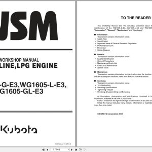 Kubota Engine WG1605 G E3 WG1605 L E3 WG1605 GL E3 Workshop Manual 9Y111 06610 2012 (1)