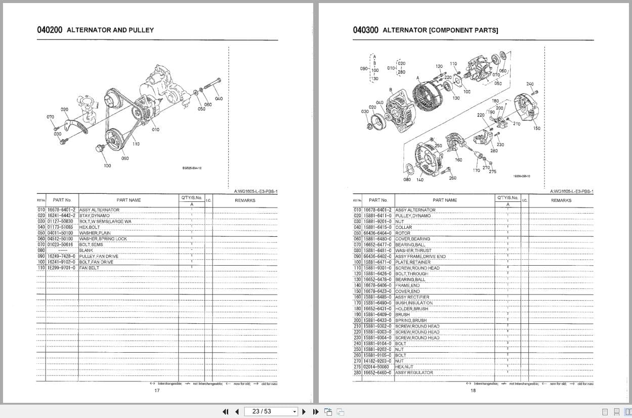 Kubota Engine WG1605 L E3 PBS 1 Illustrated Parts List 97898 79910 2012 (2)