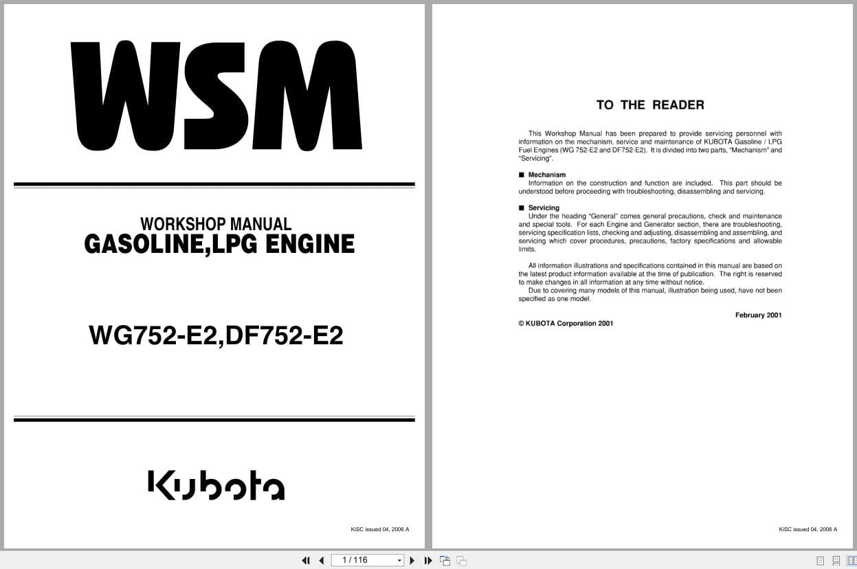Kubota Engine WG752 E2 DF752 E2 Workshop Manual 9Y011 02101 2006 (1)
