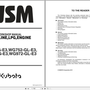 Kubota Engine WG752 G E3 To WG972 GL E3 Workshop Manual 9Y111 05710 2011 (1)