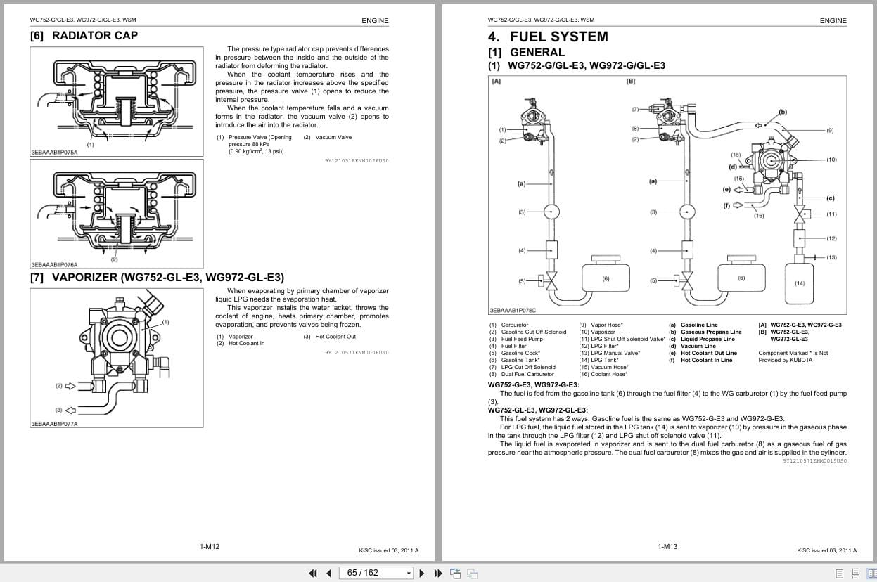 Kubota Engine WG752 G E3 To WG972 GL E3 Workshop Manual 9Y111 05710 2011 (2)
