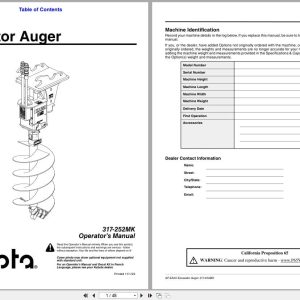 Kubota Excavator Auger AP EA20 Operation Manual 317 252MK (1)