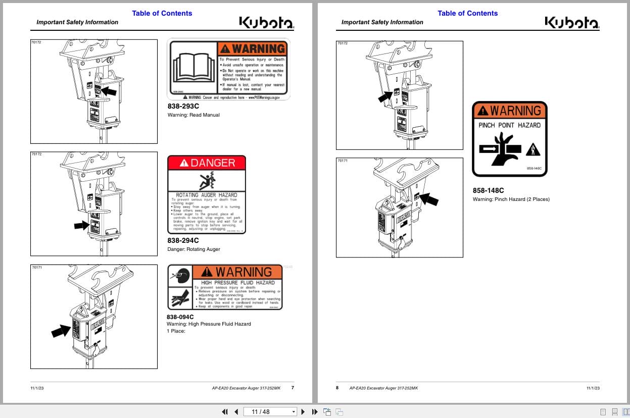 Kubota Excavator Auger AP EA20 Operation Manual 317 252MK (2)