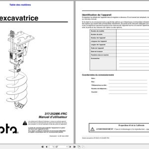 Kubota Excavator Auger AP EA20 Operator Manual 317 252MK FRC FR (1)