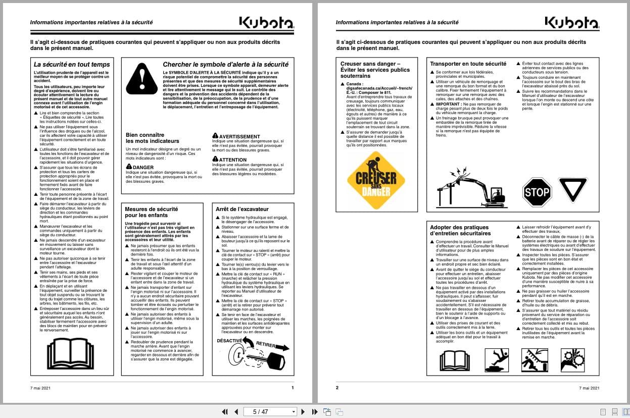 Kubota Excavator Auger AP EA20 Operator Manual 317 252MK FRC FR (2)