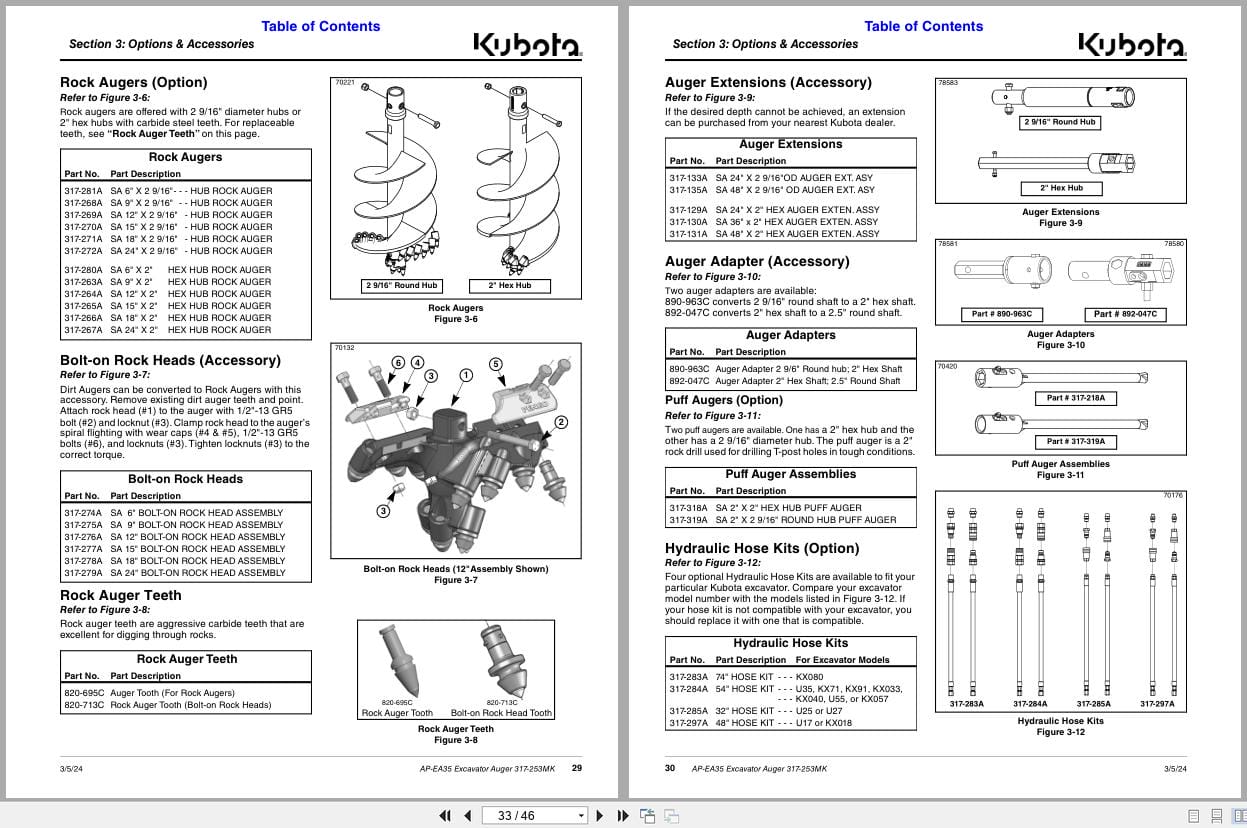 Kubota Excavator Auger AP EA35 Operator Manual 317 253MK (2)