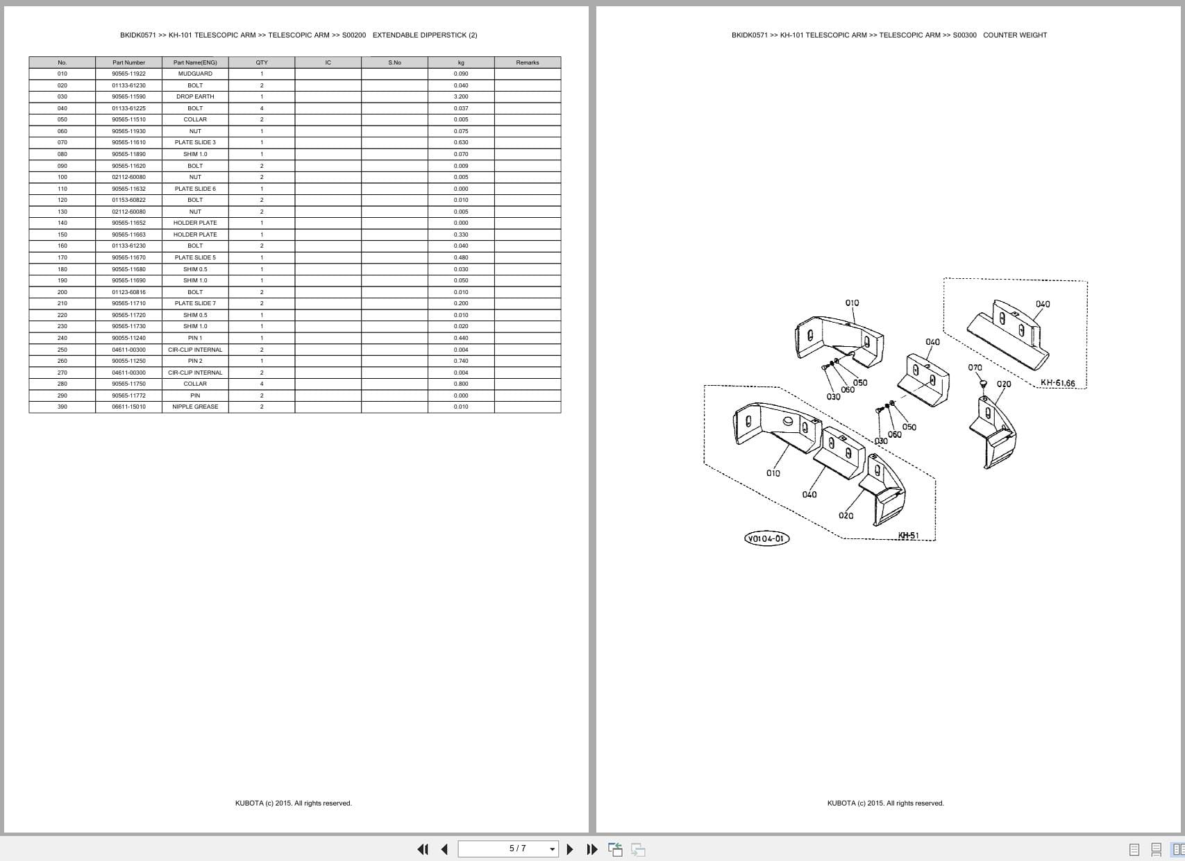 Kubota Excavator KH 101 Telescopic Arm Australia Parts Catalog (2)