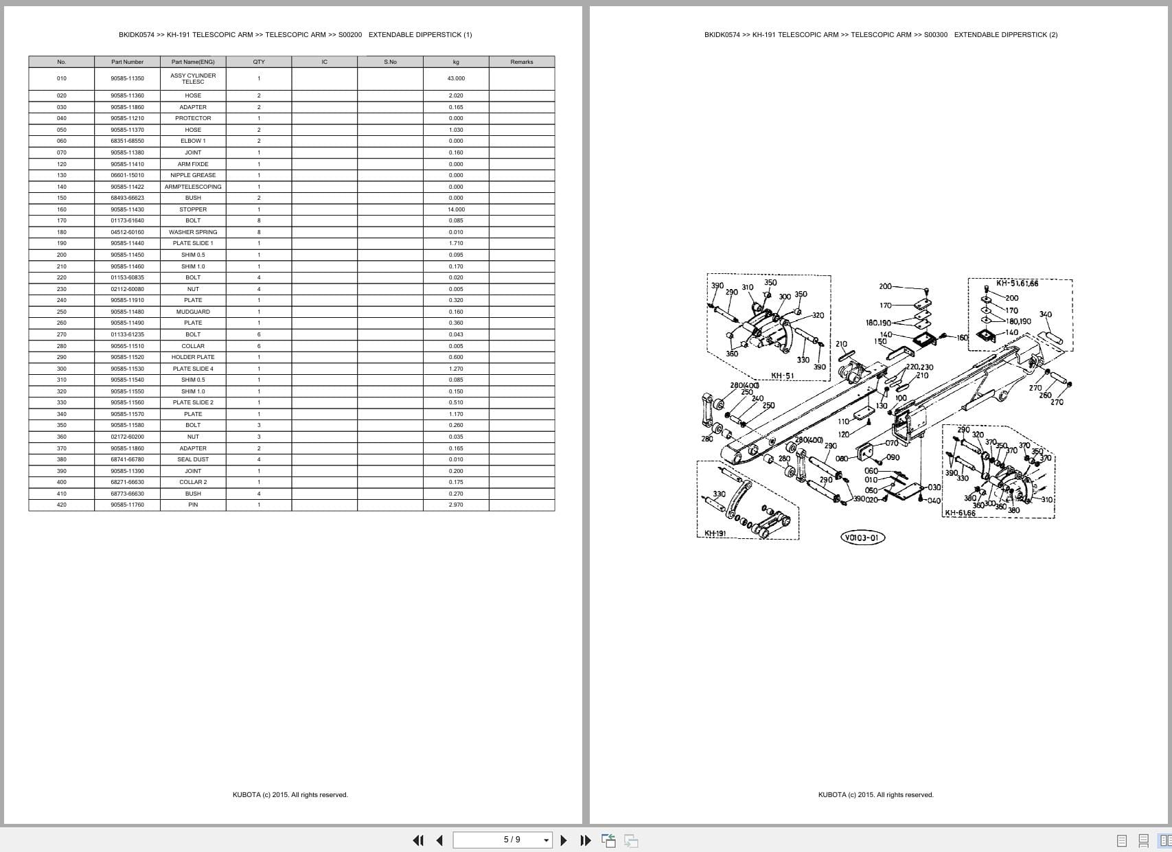 Kubota Excavator KH 191 Telescopic Arm Australia Parts Catalog (2)