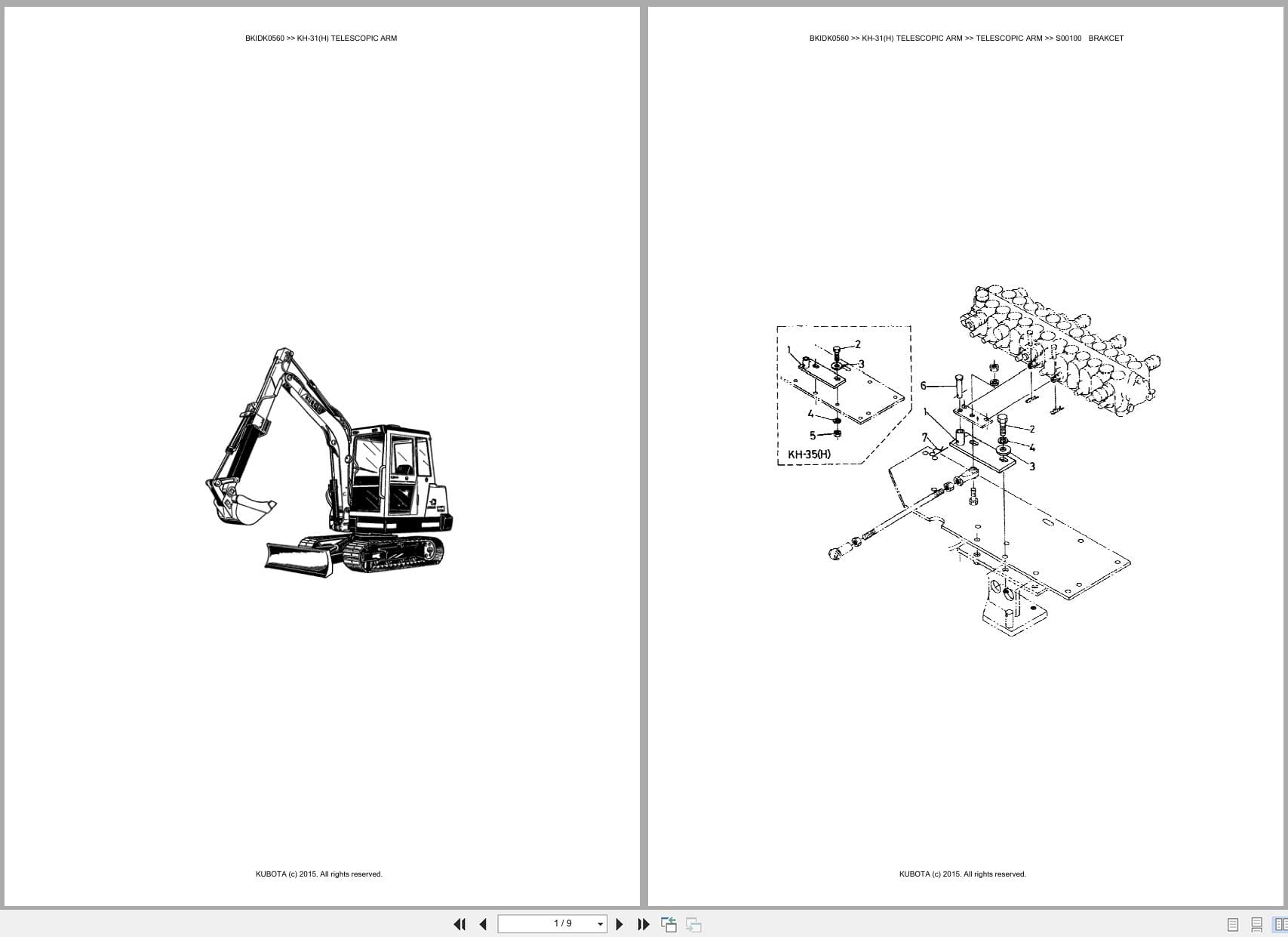 Kubota Excavator KH 31 KH 31H Telescopic Arm Australia Parts Catalog (1)