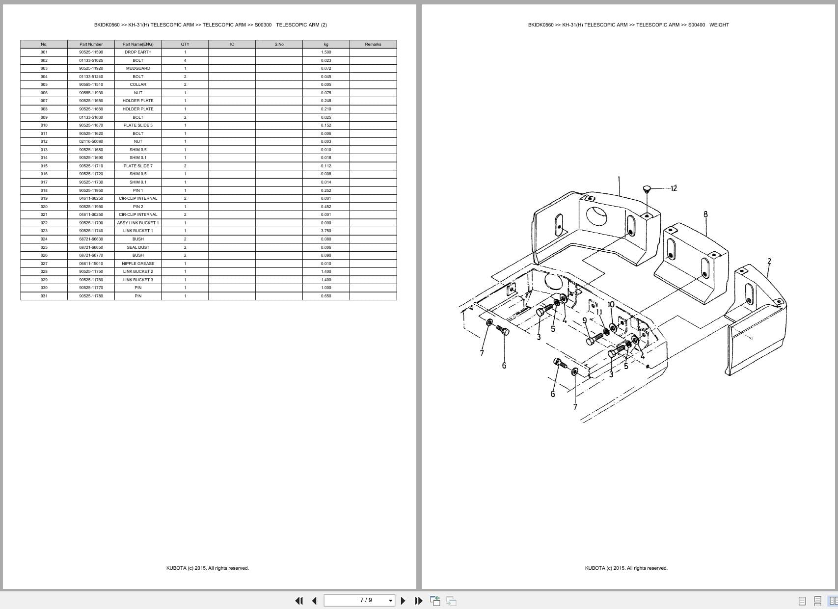 Kubota Excavator KH 31 KH 31H Telescopic Arm Australia Parts Catalog (2)
