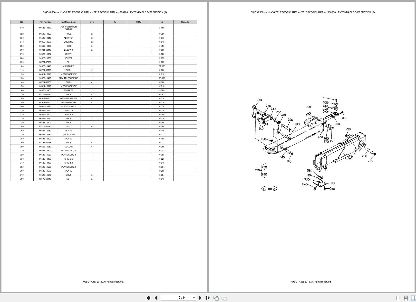 Kubota Excavator KH 36 Telescopic Arm Australia Parts Catalog (2)