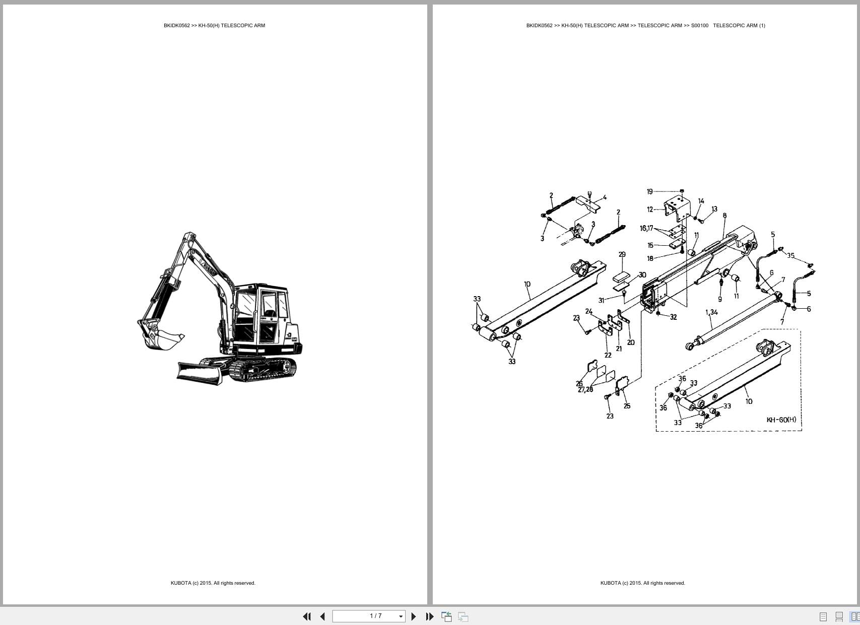 Kubota Excavator KH 50 KH 50H Telescopic Arm Australia Parts Catalog (1)