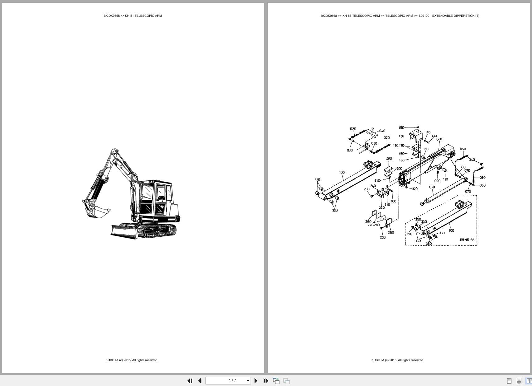 Kubota Excavator KH 51 Telescopic Arm Australia Parts Catalog (1)
