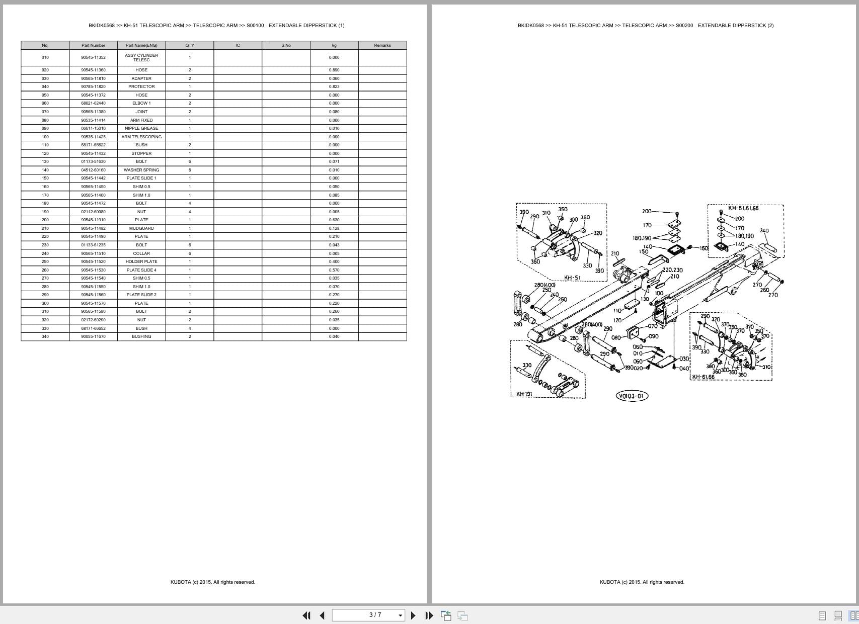 Kubota Excavator KH 51 Telescopic Arm Australia Parts Catalog (2)