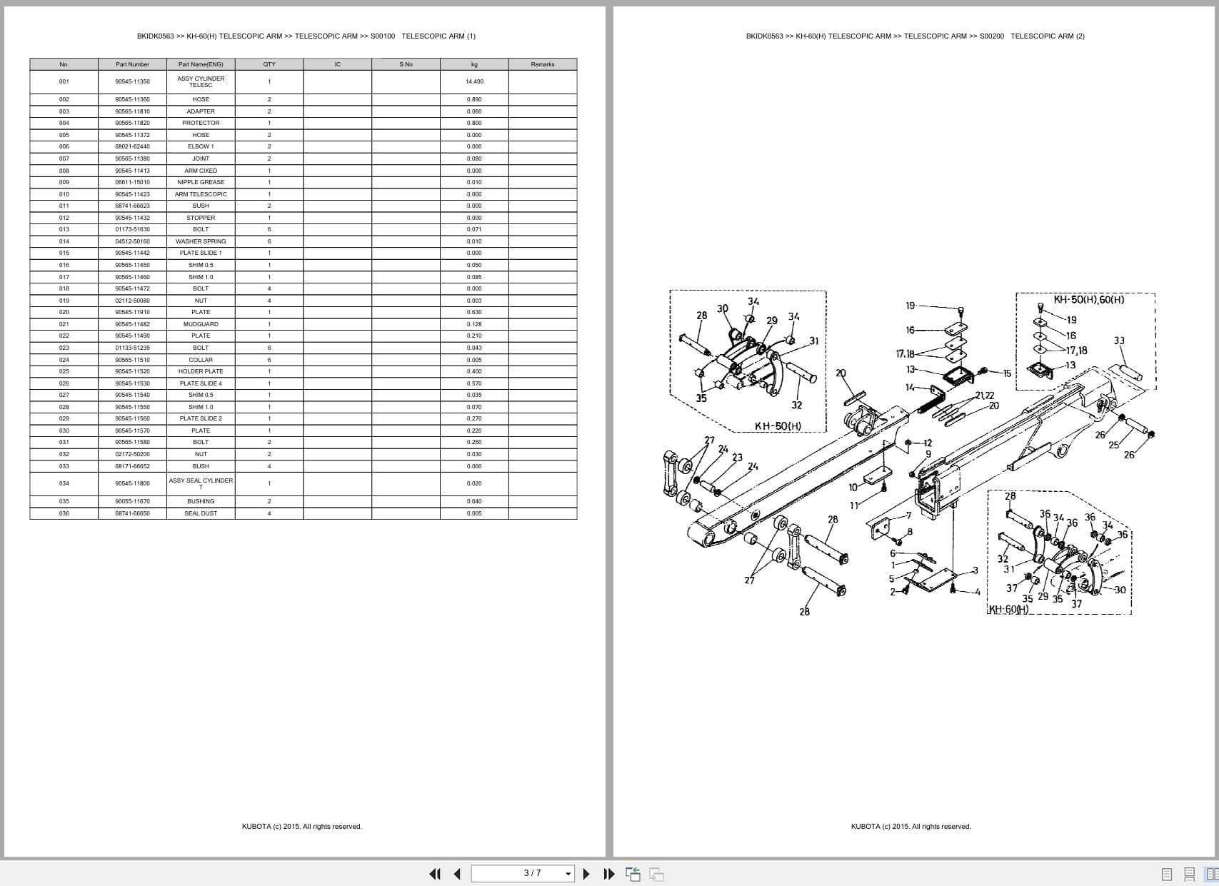 Kubota Excavator KH 60 KH 60H Telescopic Arm Australia Parts Catalog (2)