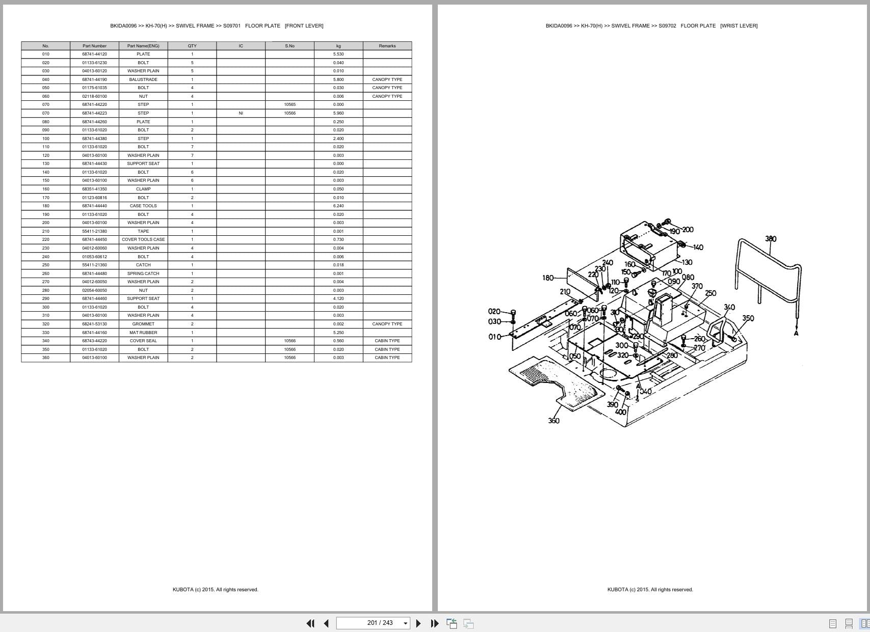 Kubota Excavator KH 70 KH 70H Australia Parts Catalog (2)
